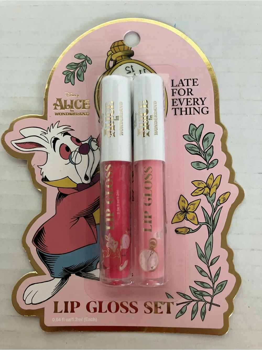 Disney Alice in Wonderland Lip Gloss Set 4 piece - Blue, Pink, White‎ (2) 2 pack